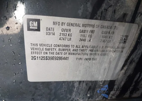 2014 Chevrolet Impala 2Lt from USA, damaged, VIN 2G1125S39E9286441